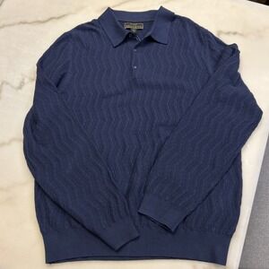 JO S.A. BANK Silk Cotton Sweater Size XL Men Henley Navy Pullover  "RESERVE"